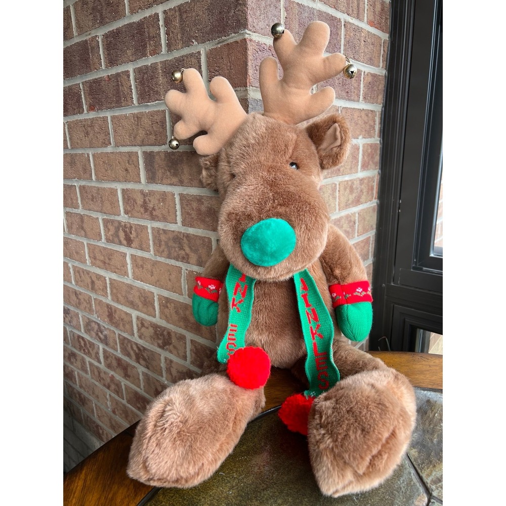 Vintage Applause Reindeer Moose Plush with Bells Scarf Mittens 26"